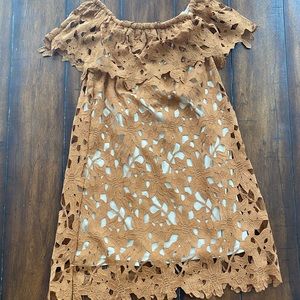 Bronze dress w/ cut out detail, off the shoulder